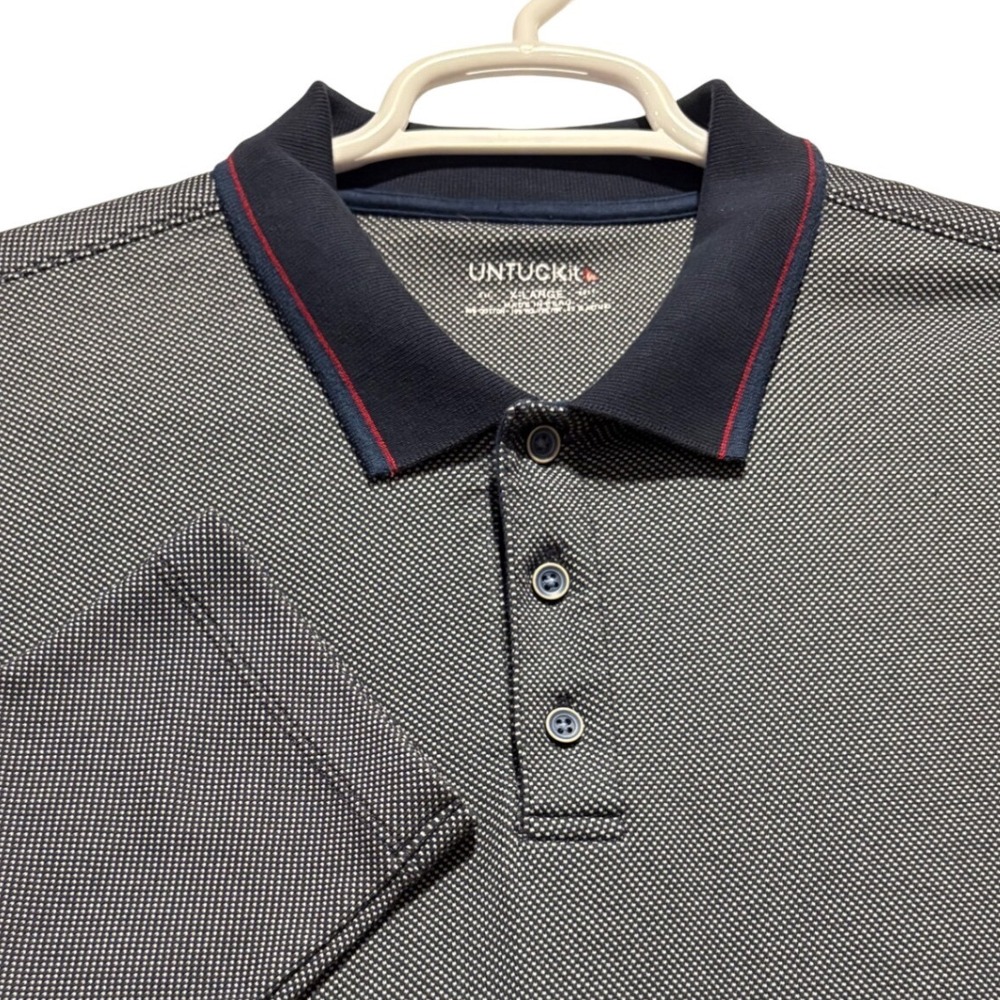 UNTUCKit Men's‎ Long Sleeve Polka Dot Polo Shirt XL Blue Cotton Blend